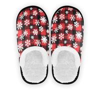 GuoChe Pantoufles en polaire pelucheuse antidérapantes douces et chaudes pour chambre à coucher, bureau, voyage, yoga M, Flocons de neige sur un plaid buffle rouge et noir, Large