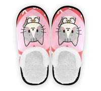 GuoChe Pantoufles en polaire pelucheuse avec semelle antidérapante pour intérieur ou extérieur Taille M, I Love Your Valentine Cartoon Cat, Large
