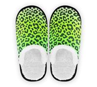 GuoChe Pantoufles en polaire pelucheuse avec semelle en caoutchouc antidérapante pour intérieur ou extérieur Taille M, Peau de guépard dégradé vert, Medium