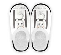 GuoChe Pantoufles légères en polaire corail avec semelle en caoutchouc antidérapante pour femme - Taille M, Chat Lettre H Hang in There Graphique, Large