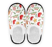 GuoChe Pantoufles légères en polaire corail avec semelle en caoutchouc antidérapante pour intérieur ou extérieur Taille M, Merry Christmas Brown Gingerbread, Large
