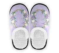 GuoChe Pantoufles légères en polaire pelucheuse pour homme et femme - Pour chambre à coucher, bureau, voyage, yoga - Taille M, Lettre O Art Floral Violet, Medium