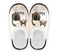 GuoChe Pantoufles pour homme et femme - En polaire corail - Semelle en caoutchouc antidérapante - Pantoufles de voyage - Pour la maison, Bonjour dessin animé mignon chat blanc, Medium