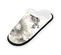 GuoChe Pantoufles souples et antidérapantes pour chambre à coucher, hôtel, voyage, spa, dragon de l'Est, Majesté, Majesté du dragon oriental, Large