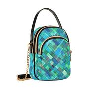 GuoChe Petit sac à bandoulière pour femme - Imprimé sur toute la surface - Polyester imperméable - Anti-rayures - Convertible - Pour voyage et shopping - Motif à carreaux amusants - Vert turquoise