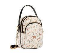 GuoChe Petit sac à bandoulière pour femme, tendance, décontracté, imperméable, anti-rayures, sangle amovible en chaîne dorée pour un usage quotidien, jolie vache florale beige