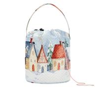 GuoChe Petit sac de fil à crochet avec trous pour aiguilles à tricoter Motif maison enneigée aquarelle Scène de Noël