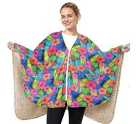 GuoChe Poncho châle Bleu sarcelle Tropical Hibiscus Fleur | Cardigan châle chaud et confortable avec poches pour le bureau - Cadeau indispensable pour femme
