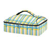 GuoChe Porte-aliments isotherme pour pizza, isolation thermique supérieure, ustensiles et serviettes, potluck fêtes et barbecues, durable et réutilisable, rayures jaunes et bleues