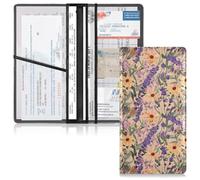 GuoChe Porte-cartes en cuir pour homme et femme - Porte-cartes d'assurance automobile - Organiseur pour cartes, documents essentiels, permis de conduire, documents du véhicule - Fleurs Art déco