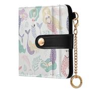 GuoChe Portefeuille à deux volets en cuir PU imperméable avec motif sirènes et éléments marins pour filles et femmes