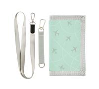 GuoChe Portefeuille à trois volets en nylon robuste avec cordon Motif avion et chemins incurvés Vert menthe