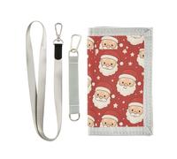 GuoChe Portefeuille à trois volets pour garçons de 9 à 12 ans, mini sac à main pour sports de plein air, poche pour pièces de monnaie et porte-cartes, accessoire de voyage, visages de Père Noël