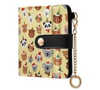 GuoChe Portefeuille pliable à deux volets en cuir synthétique pour femme Motif visages d'animaux de Noël