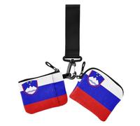 GuoChe Portefeuilles à double poignet avec drapeau national de la Slovénie | Lot de 2 étuis portefeuille fins pour cartes de crédit avec fermeture éclair et poche pour pièces de monnaie pour le travail
