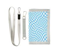 GuoChe Portefeuilles pour garçons et filles de 6 à 18 ans, poche zippée pour pièces de monnaie, motif damier bleu, illusion d'optique