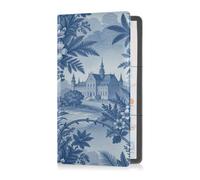 GuoChe Protège documents voiture multipoches bleu toile de jouy château | Porte-carte grise en cuir PVC avec accessoire fin et pliable pour voiture, pour ranger les papiers de voiture