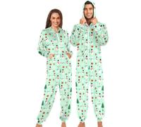 GuoChe Pyjama d'intérieur pour adulte avec ourlets resserrés et fermeture éclair intégrale, Arbre bonhomme de neige ours polaire, XL