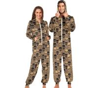 GuoChe Pyjama pour adulte avec ourlets resserrés et fermeture éclair intégrale, Imprimé crâne léopard Halloween, Medium