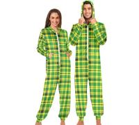 GuoChe Pyjama une pièce pour adulte avec ourlets resserrés et fermeture éclair intégrale, Plaid vert jaune vif, Medium