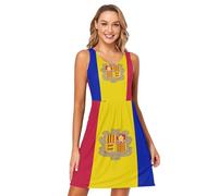 GuoChe Robe courte sans manches pour femme, robe d'été fluide et décontractée, taille S, Drapeau national d'Andorre, M