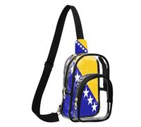 GuoChe Sac à bandoulière en polyester transparent, taille compacte, sangle réglable, plusieurs compartiments et poche de rangement avant, Drapeau national de Bosnie-Herzégovine, One Size