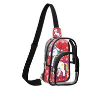 GuoChe Sac à bandoulière transparent en PVC polyester - Taille compacte - Sangle réglable - Plusieurs poches - Grande poche principale - Facile, Cheval magique de Noël avec imprimé neige rouge, One