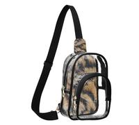 GuoChe Sac à bandoulière transparent en tissu durable, taille compacte, sangle réglable, multi-compartiments, grande poche principale visible, Imprimé animal rayé orange noir et blanc, Taille unique