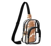 GuoChe Sac à bandoulière transparent en tissu durable, taille compacte, sangle réglable, multi-compartiments, grande poche principale visible, Vache Wildflower - Imprimé peau de vache bringée marron