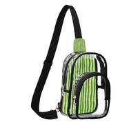GuoChe Sac à bandoulière transparent en tissu durable, taille compacte, sangle réglable, multi-compartiments, poche de rangement sur le devant, facile, Rayures vertes ondulées pastèque, Taille unique