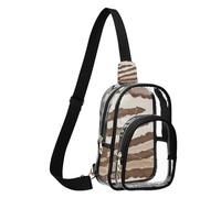 GuoChe Sac à bandoulière transparent en tissu durable, taille compacte, sangle réglable, multi-compartiments, poche de rangement sur le devant, facile, Zèbres Beige, Taille unique