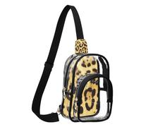 GuoChe Sac à bandoulière transparent en tissu durable, taille compacte, sangle réglable, multi-compartiments, grande poche principale visible, Texture en fourrure imprimé léopard jaune chaud avec noir