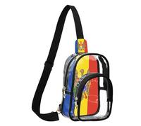 GuoChe Sac à bandoulière transparent en tissu durable, taille compacte, sangle réglable, plusieurs compartiments sur le devant, Drapeau national de la Moldavie, One Size