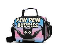 GuoChe Sac à déjeuner avec motif chat noir, étanche, réutilisable, avec bandoulière réglable, pour le travail, les voyages, l'extérieur