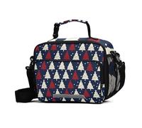 GuoChe Sac à déjeuner avec motif sapin de Noël bleu marine, rouge et blanc, résistant à l'eau, réutilisable, boîte à déjeuner isotherme avec bandoulière réglable pour le travail, les voyages