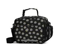 GuoChe Sac à déjeuner isotherme avec fond noir, petite couronne de chat de dessin animé, étanche, étanche, avec bandoulière réglable, réutilisable, pour le travail, les voyages, l'extérieur