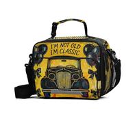 GuoChe Sac à déjeuner pour adulte vintage des années 70, motif voiture classique, grande capacité, réutilisable, boîte à déjeuner isotherme avec bandoulière réglable pour le travail, le pique-nique