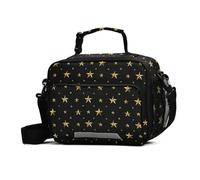 GuoChe Sac à déjeuner pour enfants, motif étoiles dorées, noir, résistant à l'eau, boîte à déjeuner isotherme avec bandoulière réglable, sac fourre-tout isotherme pour le travail, les voyages, le