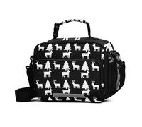 GuoChe Sac à déjeuner pour enfants, motif renne blanc et arbres sur fond noir, grande capacité avec bandoulière réglable, grand sac à déjeuner isotherme pour travail, voyage, pique-nique