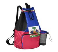 GuoChe Sac à dos de sport avec cordon de serrage et poche pour bouteille d'eau - Séparation sèche et humide, Drapeau national d'Haïti, One Size, Sacs à dos d'écolier pour enfants