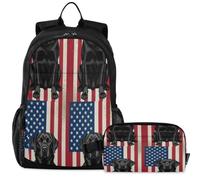 GuoChe Sac à dos d'école avec sac à déjeuner pour enfants Sac à dos pour ordinateur portable | Avion de chasse avec bouche, animal marin, nez, art noir, labrador retriever, drapeau des États-Unis