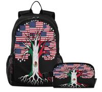 GuoChe Sac à dos d'école avec sac à déjeuner pour enfants Sac à dos pour ordinateur portable | Avion de chasse Mer Créature Bouche Warbird Nez Art Mexicain USA Mexique Born Famille Racines Us Drapeau