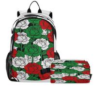 GuoChe Sac à dos d'école avec sac à déjeuner pour enfants Sac à dos pour ordinateur portable | Avion de chasse Mer Créature Bouche Warbird Nez Art Mexique Drapeau Mexicain Rose