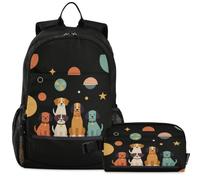 GuoChe Sac à dos d'école avec sac à déjeuner pour enfants Sac à dos pour ordinateur portable | Chiens modernes rétro du milieu du siècle style années 50 et 60