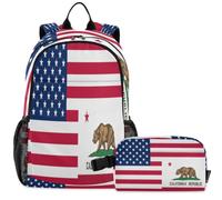GuoChe Sac à dos d'école avec sac à déjeuner pour enfants Sac à dos pour ordinateur portable | Drapeau des États-Unis Californie