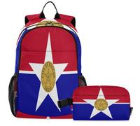 GuoChe Sac à dos d'école avec sac à déjeuner pour enfants Sac à dos pour ordinateur portable | Drapeau de la ville de Dallas Texas