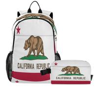 GuoChe Sac à dos d'école avec sac à déjeuner pour enfants Sac à dos pour ordinateur portable | Drapeau de la Californie