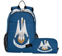 GuoChe Sac à dos d'école avec sac à déjeuner pour enfants Sac à dos pour ordinateur portable | Drapeau de la Louisiane