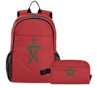 GuoChe Sac à dos d'école avec sac à déjeuner pour enfants Sac à dos pour ordinateur portable | Drapeau du Maroc