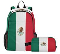 GuoChe Sac à dos d'école avec sac à déjeuner pour enfants Sac à dos pour ordinateur portable | Drapeau national du Mexique